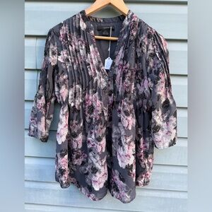 Calvin Klein Gray and Pink Floral Blouse